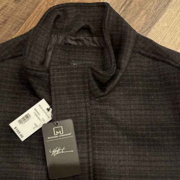 New With Tags Men’s Michael Strahan Wool Coat Size Large Black Gray Warm Lined - Picture 2 of 10